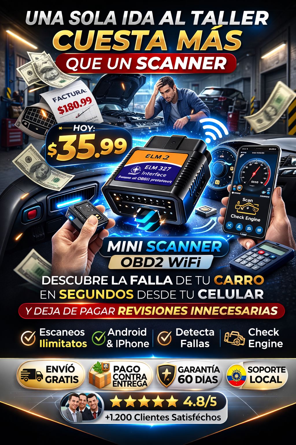 Escáner de Diagnóstico Automotriz OBD2 Pro